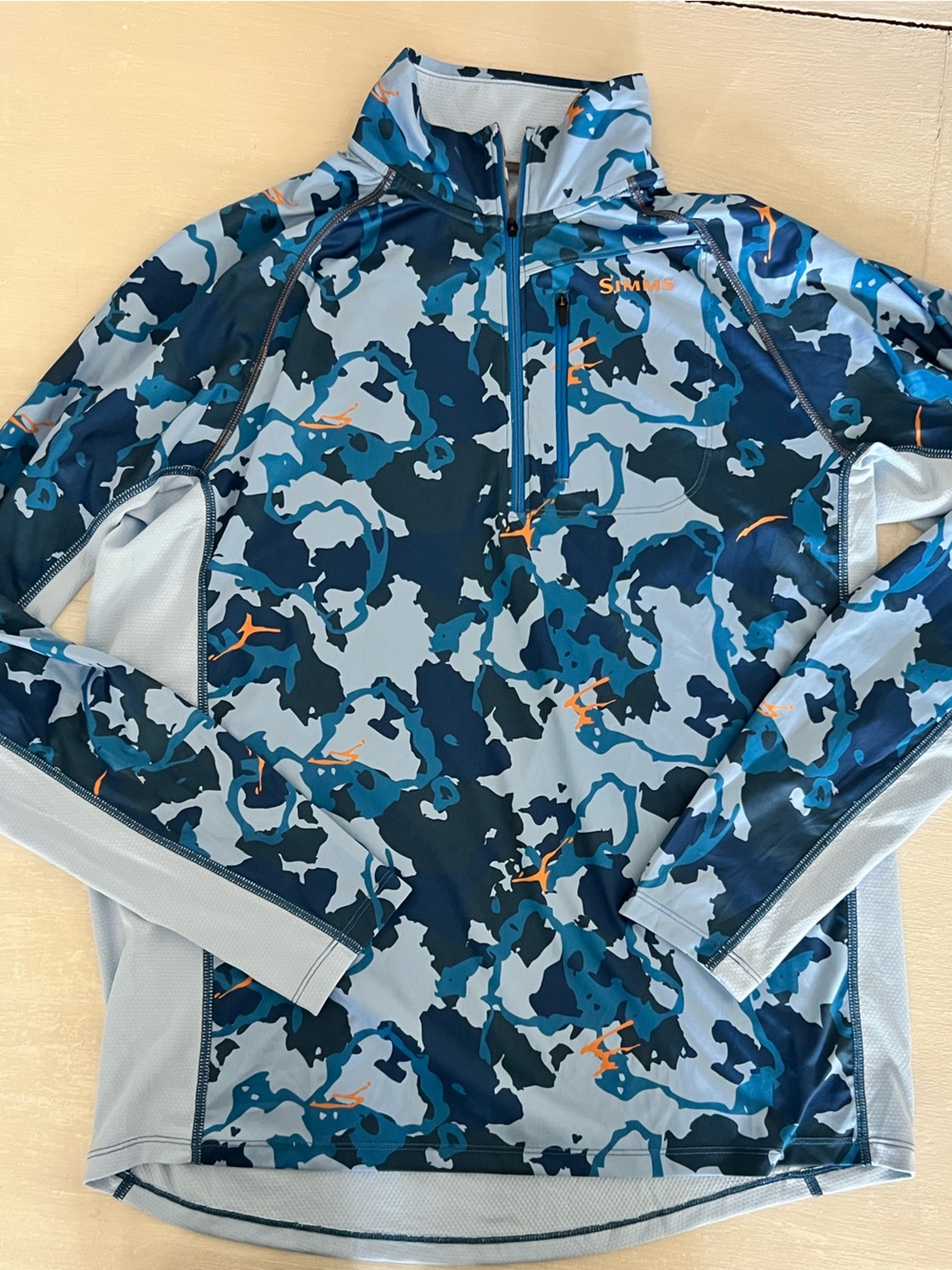 Simms Mens M Challenger Solar Half Zip Regiment Camo Nightfall Sky Fishing Shirt